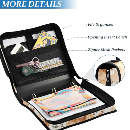 FJDENG Cute Highland Cows Waterproof 13" Binder Bag Organizer with Expandable Storage,3-Ring Zipper Binder with Shoulder Strap for School & Office
