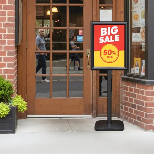 3-Pack Heavy Duty Pedestal Sign Holder Stand 11x17 Inch, Adjustable Floor Standing Sign Holder with Weighted Base, Vertical & Horizontal Menus Signage Stands for Outdoor Advertising, Posters, Black