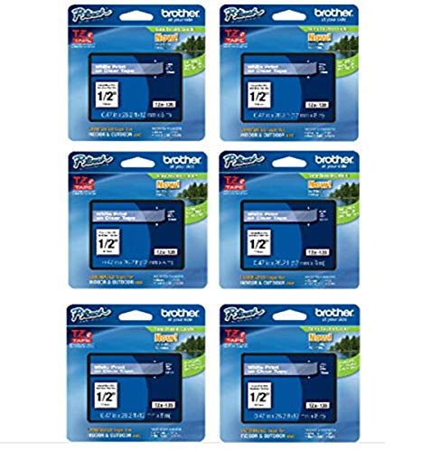 Brother Genuine TZe-135 1/2" White on Clear Standard Laminated Tape for P-Touch Labeler, 6 Pack