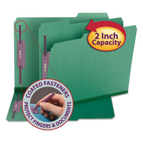 Smead Colored Pressboard Fastener Folders, Letter, 1/3 Cut, Green, 25/Box