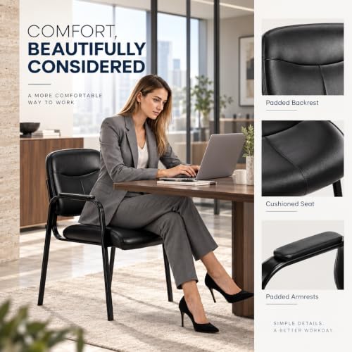 Simple Deluxe 2 Pack Stationary Guest Chairs, No Wheels Waiting Room Chairs with Padded Armrests, Reception Seating for Conference, Meeting, Lobby, Home, Dining & Desk Side
