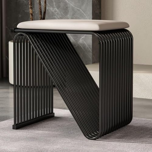SoOSSN Metal Frame Shoe Changing Stool Soft Cushion Footrest Chair for Office & Living Room Heavy Duty(Black)