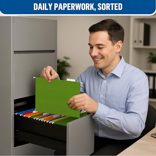 100 Pack Hanging File Folders Letter Size - File Folders Hanging with Tabs - File Cabinet Folders - Letter Size Hanging File Folder - Hanging Folders for Filing Cabinet - Colored Hanging File Folders