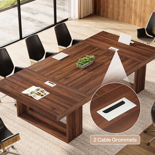 Tribesigns 8FT Conference Table for 10 People, 94.5" W Large Meeting Table with 2 Cable Grommet, Business Style Seminar Boardroom Podcast Tables for Conference Room, Brown