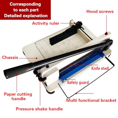12 Inch Heavy Duty Guillotine Paper Cutter - 400 Sheet Capacity, Precision Blade & Positioning Ruler for A4 Paper/Leather/Fabric, Ideal for Offices & Print Shops White