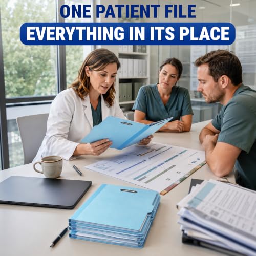 10 Pack Classification Folder Letter Size 2 Dividers - Light Blue Pressboard File Folders 8.5x11 - Two Prong Top Tab Employee Medical Chart Folders - File Organizer Divider for Medical and Office Use