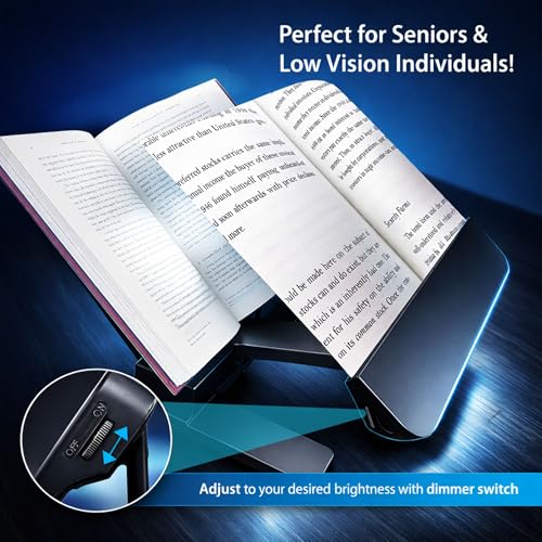 MAGNIPROS LED Page Magnifier with Stand – Full Page Lighted Magnifying Glass for Reading Small Print, Foldable & Adjustable Stand, Portable Magnifier Reduces Eye Strain for Seniors