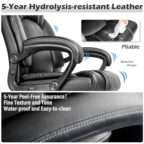 OUTFINE Office Chair Executive Office Chair Desk Chair Computer Chair with 5-Year hydrolysis-Resistant Leather Spring Cushion Ergonomic Support Tilting Function Upholstered in Bonded Leather Black