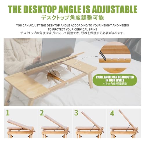 Laptop Desk,Bed Low Table,Laptop Desk For Bed Couch,Foldable Lap Table ,Bamboo Bed Tray Table With Folding,Foldable And Portable Design, Adjustable Height And Angle.(Drawer type,Large) (Drawer Type S