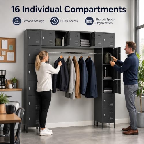 Garvee 16 Door Metal Locker Cabinet, 72" Tall Steel Storage Cabinet