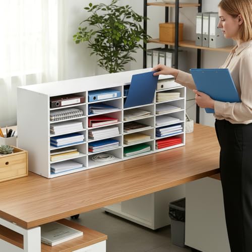 SHIPUNAYE 24-Slot Mail Sorter Organizer with Adjustable Shelves