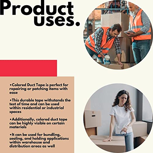 PSBM Red Duct Tape, 24 Rolls, 9 Mil Thick, 1.88 Inch Wide, 60 Yards Per Roll, Total 1440 Yards, Heavy Duty, Waterproof, All-Weather, Perfect for Repairs, Patching, Bundling & Sealing