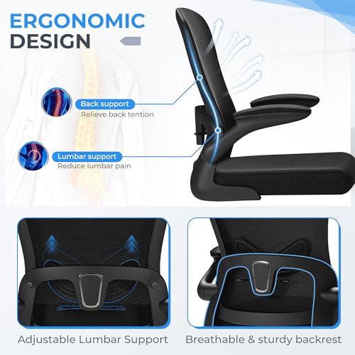 Devoko Ergonomic Drafting Chair with Flip-up Armrests,Executive Tall Office Chair Standing Chair with Lumbar Support and Adjustable Footrest Ring for Standing Desk(Black)