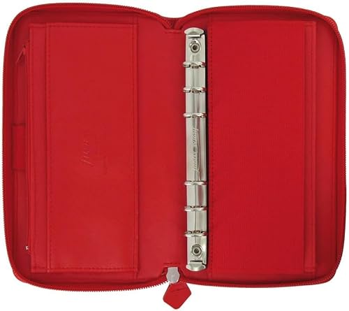 Filofax Saffiano Zip Organizer, Personal Compact Size, Poppy - Cross-Grain, Leather-Look, Six Rings, Two-Weeks-to-View Insert, English (C022534)