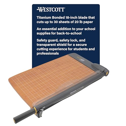 Westcott TrimAir Guillotine Paper Cutter, Paper Trimmer with Sharp and Durable Titanium-Bonded Blade, Maximum Safety Features, 18-Inch, Back to School, School Supplies, Classroom