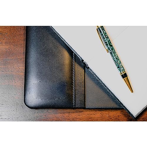 Classic Leather Desk Pad with Side Rails - Luxury Leather Desk Blotter for Writing - Padded Executive Desk Surface Protector - (Black, 34” x 20”) - Dacasso