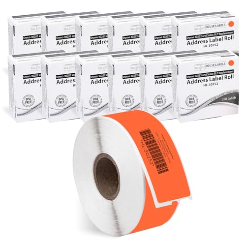 HouseLabels Compatible with Dymo 30252 Labels, Orange, 1-1/8" x 3-1/2"