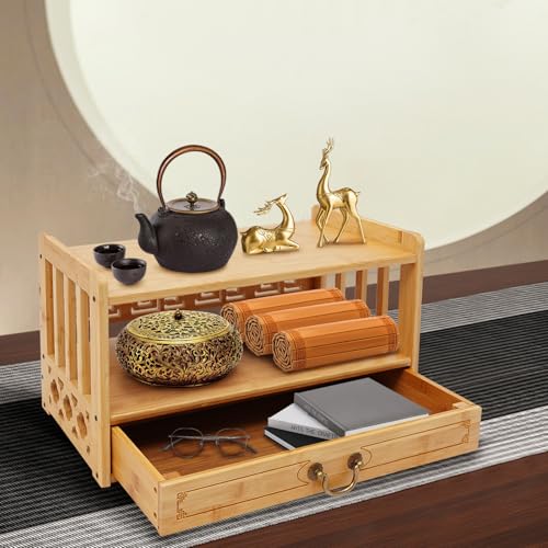 Bamboo Storage Table 3 Tier With Drawer For Spiritual (Wood Color)