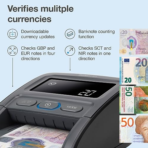 Safescan 155-S Automatic Banknote Checker for Quick Checking of Banknotes - Counterfeit Money Checker with 7-Way Authentication Check - 100% Accurate Banknote Checker