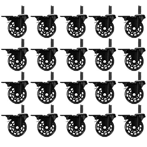 Wideskall® 20 Pieces Heavy Duty 3" Swivel Wire Shelving Casters Soft Rubber Wheels with Brake