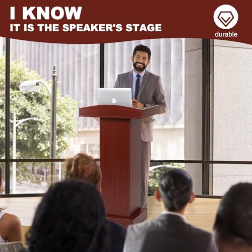 BEQUZON Podium Stand for Lectern Presentation Church Classroom, Pulpit with Wooden Heavy Base, Podium for Lecture, Wedding Speech