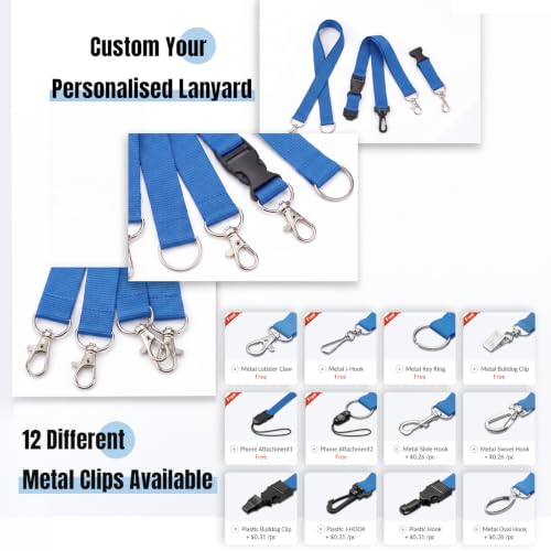 GSJJPROMO Custom Lanyards Bulk 50-5000PCS with Logo, Text, Name or Photo, Personalized Neck Lanyards for ID Badge Holder, Office, School, Business, Events, Teachers