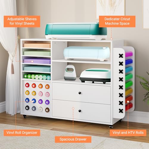 24 Vinyl Holders,2 Drawers Craft Storage Cart,Rolling Craft Organizer
