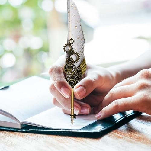 AEHON Feather Pen Set Calligraphy Feather Pen Stationery Set ExquisiteVersatile Quill Pen Ink For Graduation Ceremony Christmas(White)