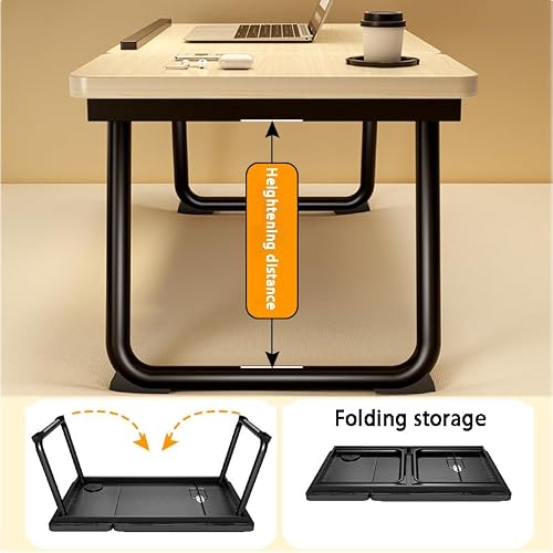 RJYYYDS Adjustable Laptop Desk with Drawer Storage, Foldable Legs, Cup Holder, and Tilted Surface, Portable Lap Desk for Bed, Couch, Home Office, Breakfast Tray,J-