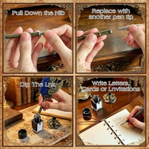 KaiyonHaven Aegis,Steampunk Quill,Calligraphy Set,14PCS Stationery Kit,Navy