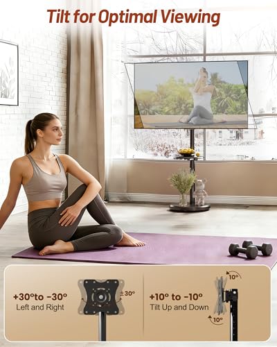 Small Rolling TV Stand for 10-46 Inch TVs with Shelf and Hidden Wheels