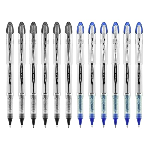 Uni-Ball Vision Elite Rollerball Pens, Bold Point, 0.8mm, Black & Blue Ink, 12 Pack (6 Black, 6 Blue), Fraud & Water Resistant uni Super Ink, Airplane-Safe
