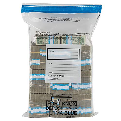 20 Bundle Ultima Ultima Blue Deposit Bags - Holds 20 Bundles of Cash - 100/case