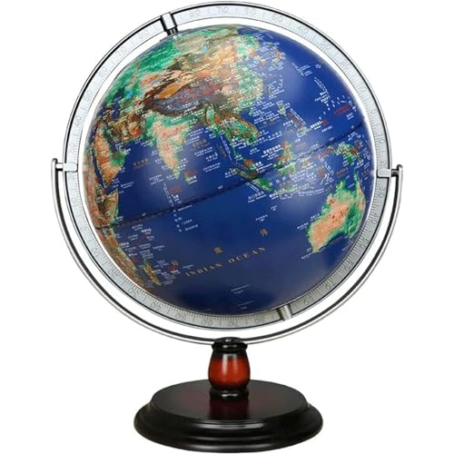 Detailed Rechargeable Globe Built in LED, World Globe with Wooden Base, 3D Embossed Spherical Surface Design Earth Globe New