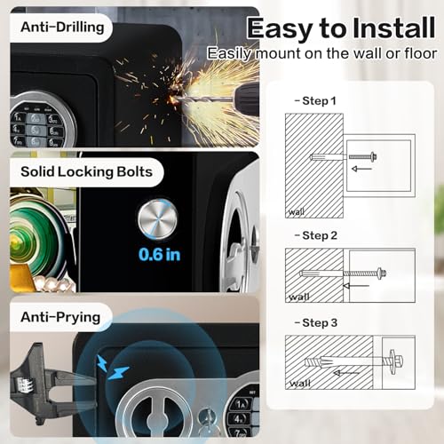 0.23 Cubic Small Safe Box, Digital Security Box Mini Safe W/Fireproof Bag