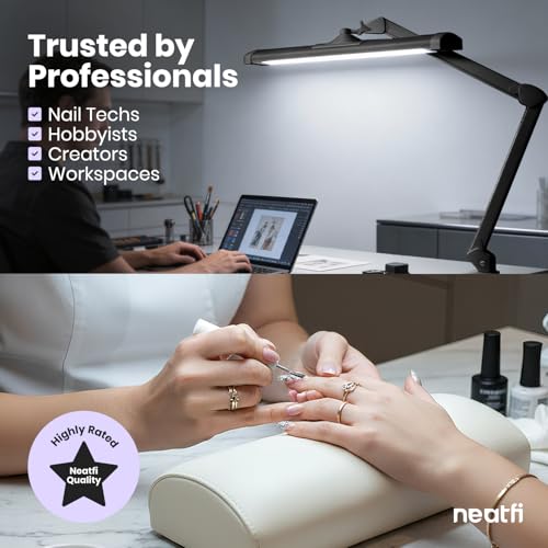 Neatfi 3,500 Lumens LED Desk Lamp, Dimmable, 26-Inch Shade, CCT (Black)