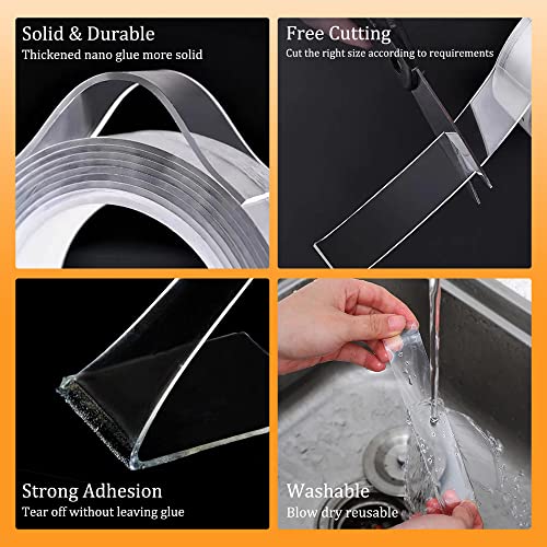 Double Sided Tape Heavy Duty for Wall Decor No Damage to Paint, Clear Removable Mounting Tape, Nano Two Sided Adhesive Tape, Picture Hanging Strips for Posters, Stickers - 2Rolls,Total(1.18in*34FT)