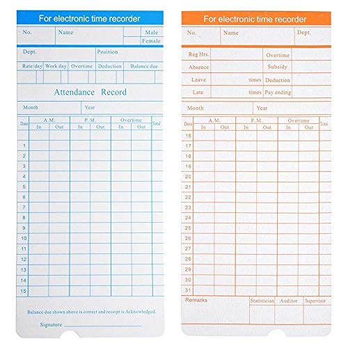1000x Monthly Time Clock Cards Timecard for Employee Attendance Payroll Recorder