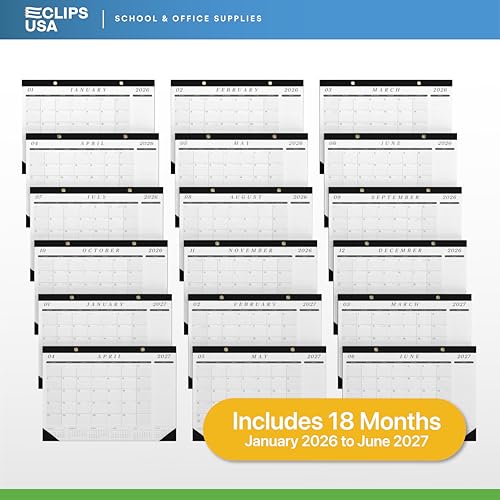 Desk Calendar 2026-2027 Large 22x17 Desk Calendar Jan 2026 - Jun 2027 Desk Blotter To-do List Planner (Black & White 12 Pack)