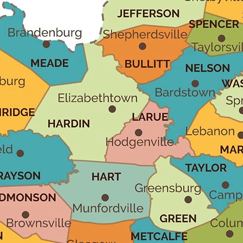 Kentucky Counties Map - Standard - 36" x 20.25" Laminated