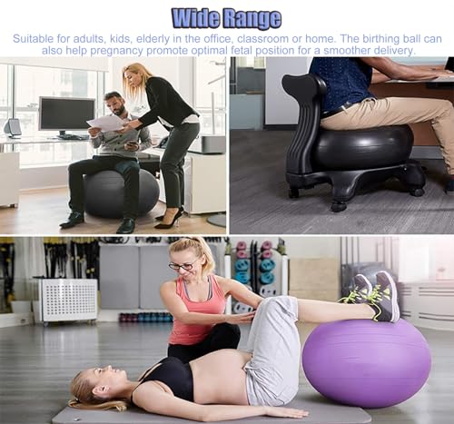 CMYUN Yoga Ball Chair Office Ball Chair with Back & Wheels, Stability Exercise Balls for Sitting at Desk, Ergonomic Yoga Seat for Adults Kids Pregnancy, 53cm (Color : Purple)