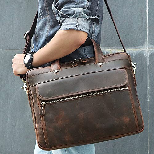 XIXIDIAN 15.6 inch Leather Messenger Bag Genuine Leather Briefcase for Men Large Satchel Shoulder Bag Rugged Leather Computer Laptop Bag(Size:39 * 12.5 * 30cm) (Color : Brown)