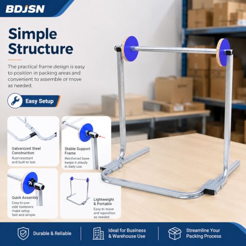 BDJSN Floor Standing Bubble Wrap Dispenser, Galvanized Steel Packing Roll Holder with Side Guides, Quick-Change Clip, 64 Cm High, 6 Width Options for Warehouse Shipping and Moving Supplies 50cm