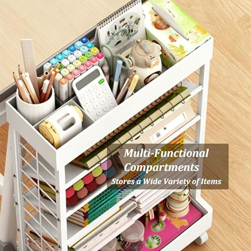 Dexinhdh 6 Tier Rolling Book Cart with Wheels, Book Rack Storage Bookshelf, Slanted Open Design, Large Open Bottom, Office Paper Organizer for Storing Books Magazines(Black)