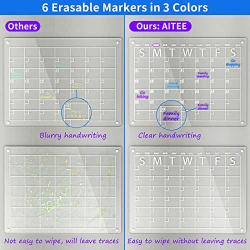 AITEE Acrylic Magnetic Dry Erase Board and Calendar for Fridge with Markers