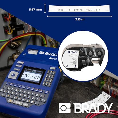 Brady Authentic (M4C-125-342) PermaSleeve® Heat-Shrink Labels Polyolefin 0.125 in Black on White, 7 ft roll. for use with The BMP41, BMP51, and M511 Label Printers