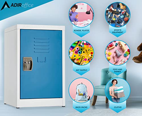 AdirOffice Kids Steel Metal Storage Locker - for Home & School - with Key & Hanging Rods (24 in 1 Door, Blue)