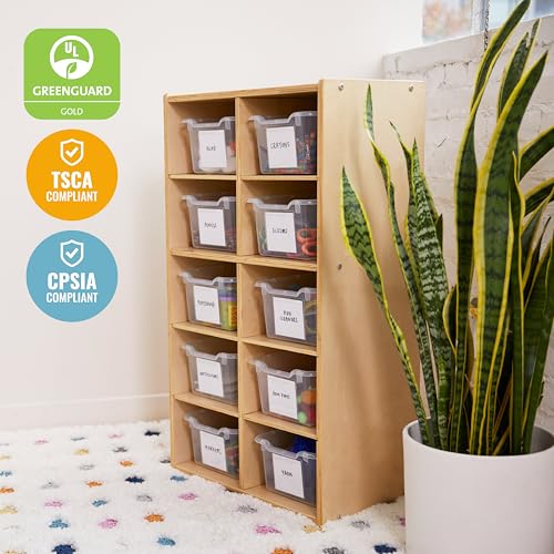 ECR4Kids Streamline 10 Cubby Tray Cabinet and 10 Scoop Front Bins, 5x2, Kids Furniture, Clear