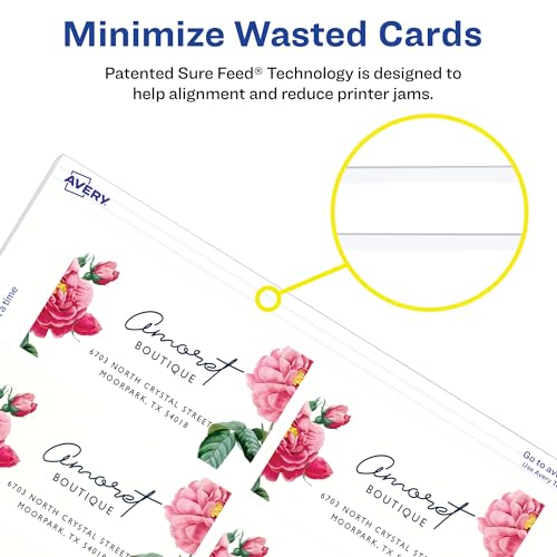 Avery Clean Edge Printable Business Cards with Sure Feed Technology, 2" x 3.5", White, 400 Blank Cards for Inkjet Printers (08877)