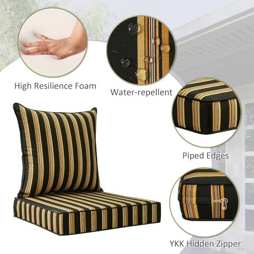 Unimatta Outdoor Patio Chair Cushions Set, 24" x 24"(24x24 Back), Set of 2, Water-Repellent, Fade Resistant, Deep Seat Bottom and Back Cushion for Backyard, Couch, Sofa, Sunset Cabana Stripe